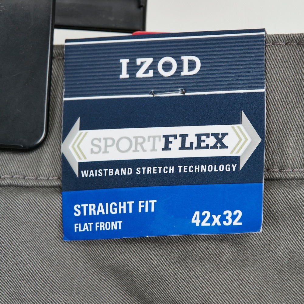 IZOD Performance Stretch Pants Mens 42x32 Grey Straight Smoked Pearl - Picture 6 of 15